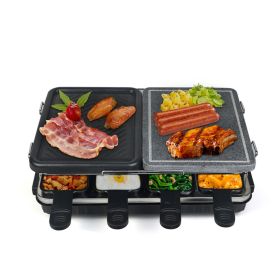 Dual Raclette Table Grill w Non-Stick Grilling Plate & Cooking Stone- 8 Person Electric Tabletop Cooker for Korean BBQ- Melt Cheese, Cook Meat & Veggi