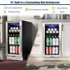 Built-in and Freestanding 15" Mini Beverage Refrigerator/Wine Cabinet, 120 Cans, 37-65°F, Quiet, Adjustable Shelves, LED Lighting, ETL , Touch Control