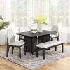 Modern 6 piece dinner set including dining table, dining chairs, 4 chairs and a bench, 60 inch dining table easy to assemble