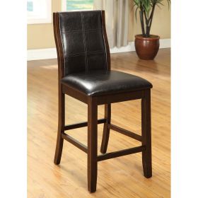 Transitional Dining Room Counter Height Chairs Set of 2pc High Chairs only Brown Cherry Unique Curved Back Espresso Leatherette Padded Seat