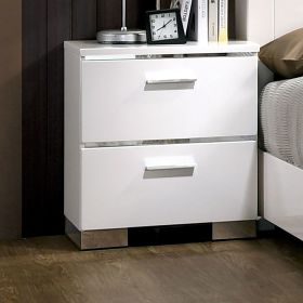 Contemporary 1pc Nightstand White Color High Gloss Lacquer Coating Chrome Handles and Feet Bedside Table w USB Charger Bedroom Furniture