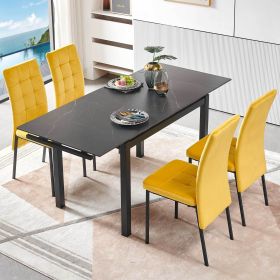 5-Piece Slate Dining Table Dining Set Including Blue Velvet High Back Golden Color Legs for Living Room,Dining Room,Kitchen