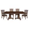 Traditional Style Dining Room Table w Leaf and 4x Side Chairs Dining 5pc Set Brown Cherry Finish Upholstered Seat Wooden Furniture