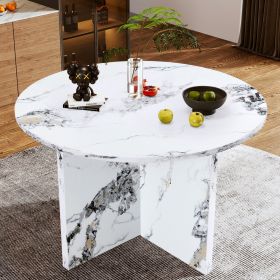 Round Dining Table for 4-6, 47 Inch Modern Kitchen Faux Marble Table Small Dinner Table MDF Kitchen Dinning Table for Cafe Restaurant Wine Bar Home Of