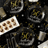 144 Pieces 50th Birthday Party Supplies with Paper Plates, Napkins, Cups, Cutlery (Black, Gold, Serves 24)