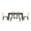 TOPMAX 6-Piece Dining Table Set with Upholstered Dining Chairs and Bench,Farmhouse Style, Tapered Legs, Dark Gray+Beige