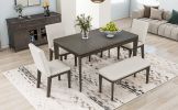 TOPMAX 6-Piece Dining Table Set with Upholstered Dining Chairs and Bench,Farmhouse Style, Tapered Legs, Dark Gray+Beige