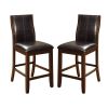 Transitional Dining Room Counter Height Chairs Set of 2pc High Chairs only Brown Cherry Unique Curved Back Espresso Leatherette Padded Seat