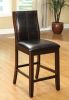 Transitional Dining Room Counter Height Chairs Set of 2pc High Chairs only Brown Cherry Unique Curved Back Espresso Leatherette Padded Seat