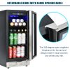 Built-in and Freestanding 15" Mini Beverage Refrigerator/Wine Cabinet, 120 Cans, 37-65°F, Quiet, Adjustable Shelves, LED Lighting, ETL , Touch Control