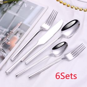 Stainless Steel Knife Fork And Spoon Set Hexagonal Forging (Option: Original Color 6Sets)