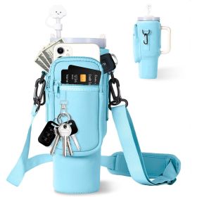 Neoprene Water Bottle Pouch Adjustable Shoulder Strap 30oz Water Cup Protective Cover (Option: Sky Blue-30oz)