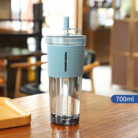 New Ins Style 700ml Large-capacity Water Cup Cup With Straw Internet Celebrity Cola Milk Tea Advertising Plastic Portable Gift Cup (Option: Blue-700ml)