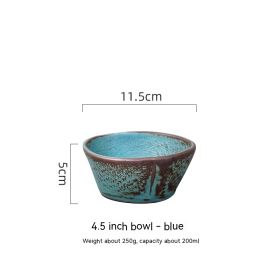 Ceramic Rice Household Soup Bowl Retro Restaurant Japanese Cooking Bowl (Option: 4.5Inch Blue)