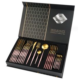 Gift Box Stainless Steel Tableware 24-piece Set (Option: Pink Gold 24 Piece Set)