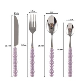 Ceramic Pearl Handle Knife Fork And Spoon Household Eating Soup Spoon Western Foodsteak Knife And Fork (Option: purple set)