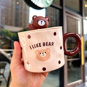 Mug With Lid Couple Little Bear Ceramic Water Cup Girls Creative Breakfast Cup (Option: With Lid Dot-410ML)